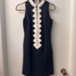 Lilly Pulitzer Navy Sleeveless Shift Dress with White Lace Placket